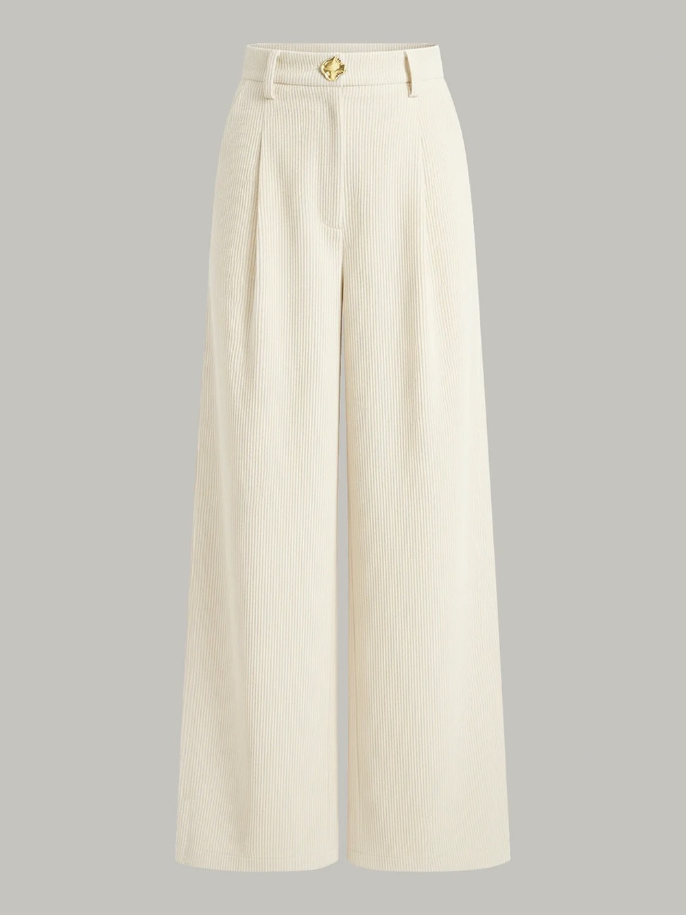 COMMENSE Corduroy Wide-Leg Pleated Pants Cream Size M NWT